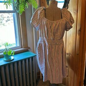 American Eagle scoop neck rainbow dress with elastic band waist. Cotton